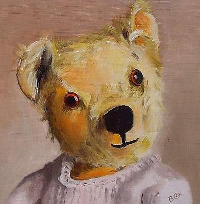 Delightful Original Oil Painting Of A Teddy Bear By Bobby Cox