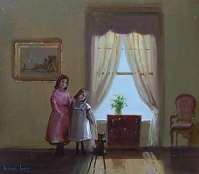 Lovely Deborah Jones (1921 - 2012) Oil Painting Of Children - The Nursery Window