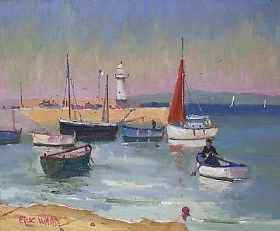 Eric Ward Oil Painting Evening Tide With Boats At St Ives Cornwall (Cornish Art)