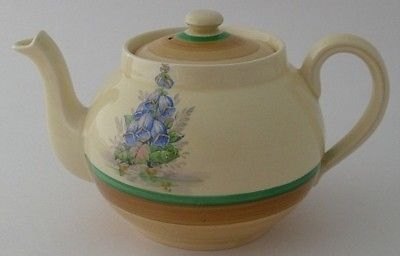 Antique Very Nice Clarice Cliff Blue Foxglove Teapot - Art Deco