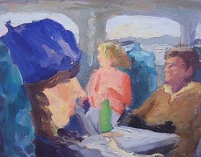 John Harvey (St Ives Society Of Artists) Oil Painting People Travelling On Train