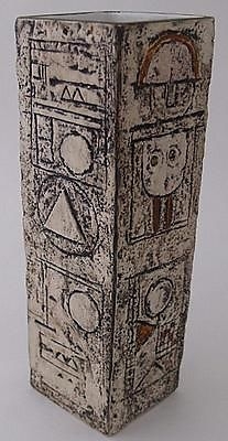 Antique Superb Troika Pottery Rectangular Vase With Abstract Design (Cornish / Cornwall)