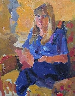 Antique John Harvey (St Ives Society Of Artists) Oil Painting Portrait Of A Seated Lady