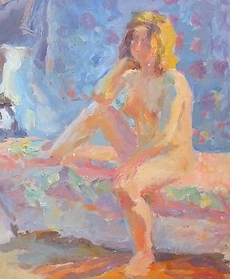 Antique John Harvey (St Ives Society Of Artists) Oil Painting - Portrait Of A Nude Lady