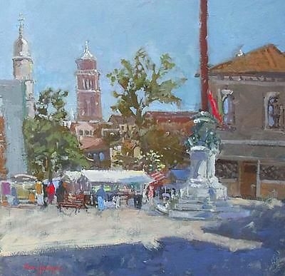 Beautiful Mary Jackson (RWS NEAC) Landscape Oil Painting - Italian Town Scene