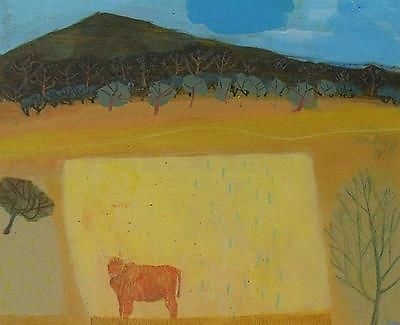 Simon Pooley Mixed Media Painting - Cow In A Landscape (Modern Cornish Art)