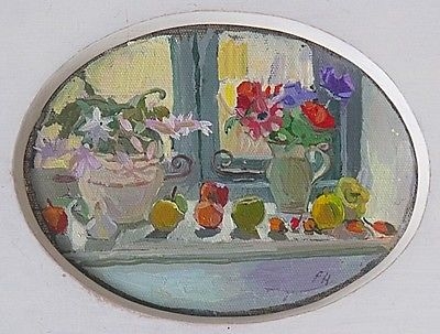 Philip Hogben Still Life Fruit And Flowers Oil Painting - The Studio Window