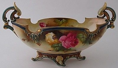 Rare Royal Worcester Two Handled Roses Bowl / Dish By Hood Circa 1908