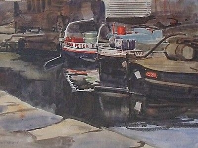 Tom Nisbet (Irish Artist 1909 - 2001) Barges / Boats Watercolour Painting