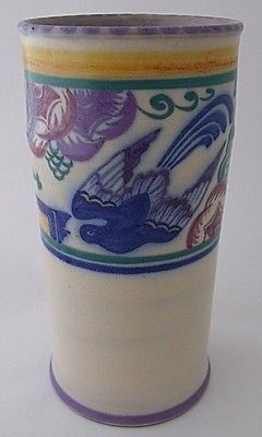 Antique Early Large Poole Pottery PN Bluebird And Trellis Vase By Ruth Pavely - Art Deco