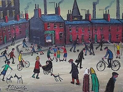 Superb James Downie Oil Painting - Busy Street Scene With Children Playing