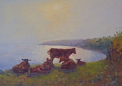 Nice David Rylance Impressionist Oil Painting - Cows (Cattle) Coastal Landscape