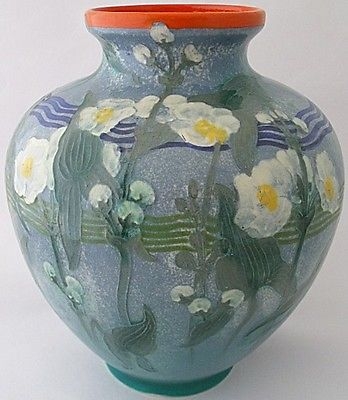 Antique Unusual Large Royal Doulton Pottery Vase Decorated With Flowers