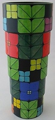 Superb Dennis Chinaworks Black Flower Sidestep Vase Designed By Sally Tuffin