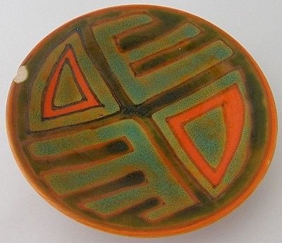 Antique Small Poole Pottery Studio Delphis Dish / Tray With Abstract Design (Damaged)