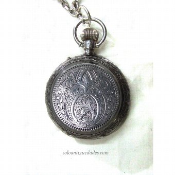 Antique Clock embossed silver Saboneta