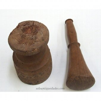 Antique Wooden mortar with geometric