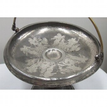 Antique Metal Fruit Bowl with folding metal handle