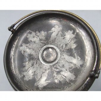 Antique Metal Fruit Bowl with folding metal handle