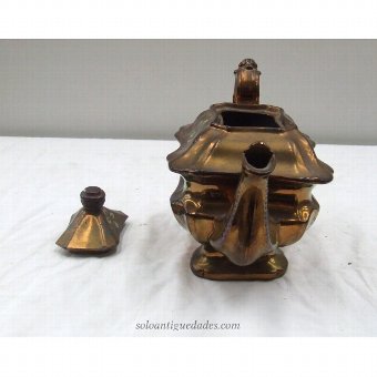 Antique Glazed earthenware teapot bronze tones
