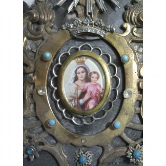 Antique Benditera metal with the Virgin and Child
