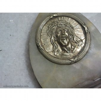 Antique Benditera white marble with the face of Christ