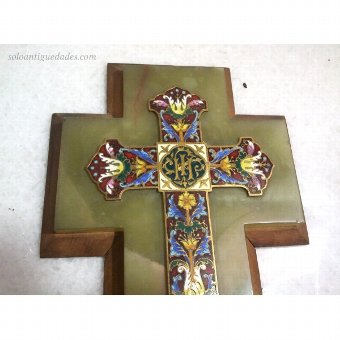 Antique Benditera wood and onyx with enameled cross