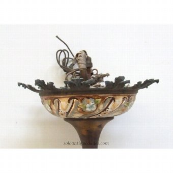 Antique Art Nouveau porcelain lamp and bronze