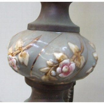 Antique Art Nouveau porcelain lamp and bronze