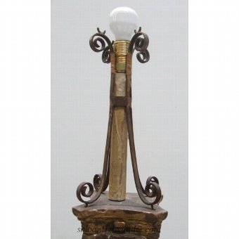 Antique Polychrome wood lamp and metal