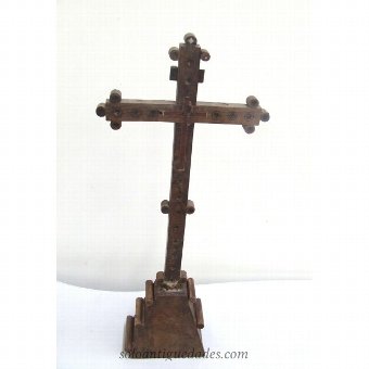 Antique Wooden altar crucifix, pearl and ivory