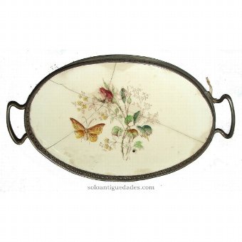 Antique Tray with drawing butterfly