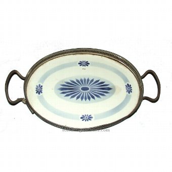 Antique Tray with geometric patterns in blue