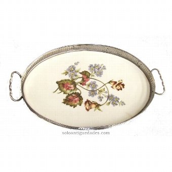 Antique Porcelain tray with handles turned