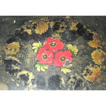 Antique Metal tray with red flowers