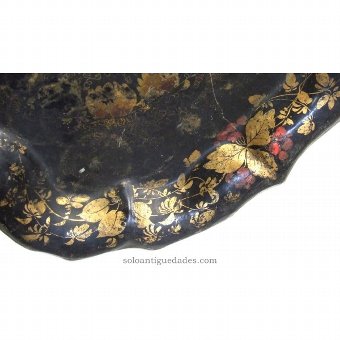 Antique Metal tray with red flowers