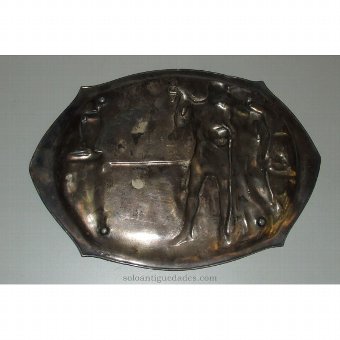 Antique Silver tray with gallant scene in relief