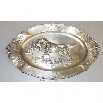 Antique Tray with embossed hunting scene