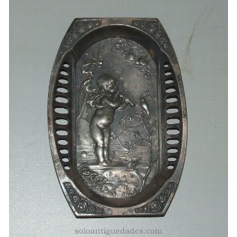 Antique Tray embossed girl and bird