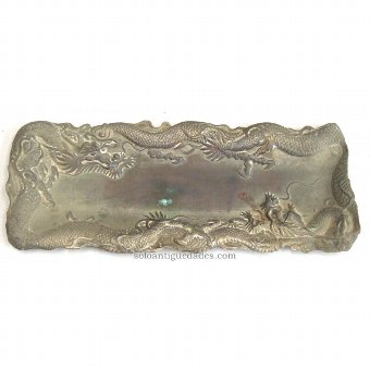 Antique Metal tray with embossed dragon