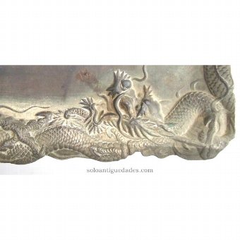 Antique Metal tray with embossed dragon