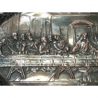 Antique Tray. Last Supper of Jesus with his Apostles