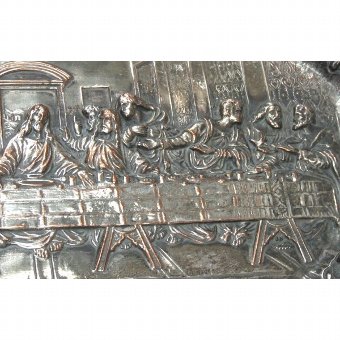 Antique Tray. Last Supper of Jesus with his Apostles