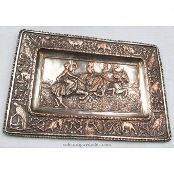 Antique Embossed Tray and gentleman maidens