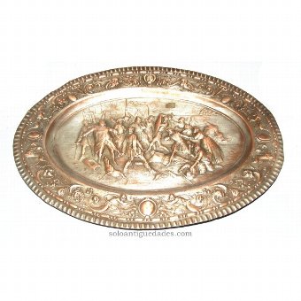 Antique Tray with relief depicting a battle