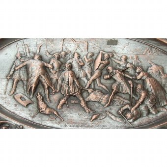Antique Tray with relief depicting a battle