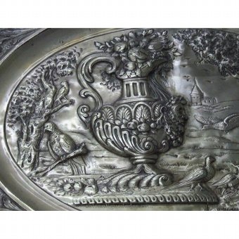 Antique Tin tray embossed landscape