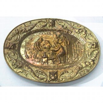 Antique Brass tray with embossed scene