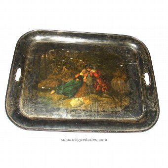 Antique Metal tray with love scene