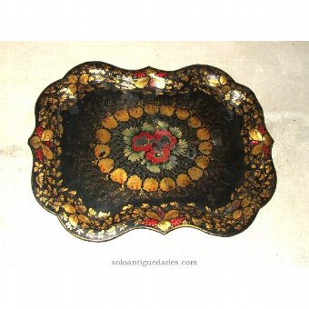Antique Metal tray decorated with floral motifs